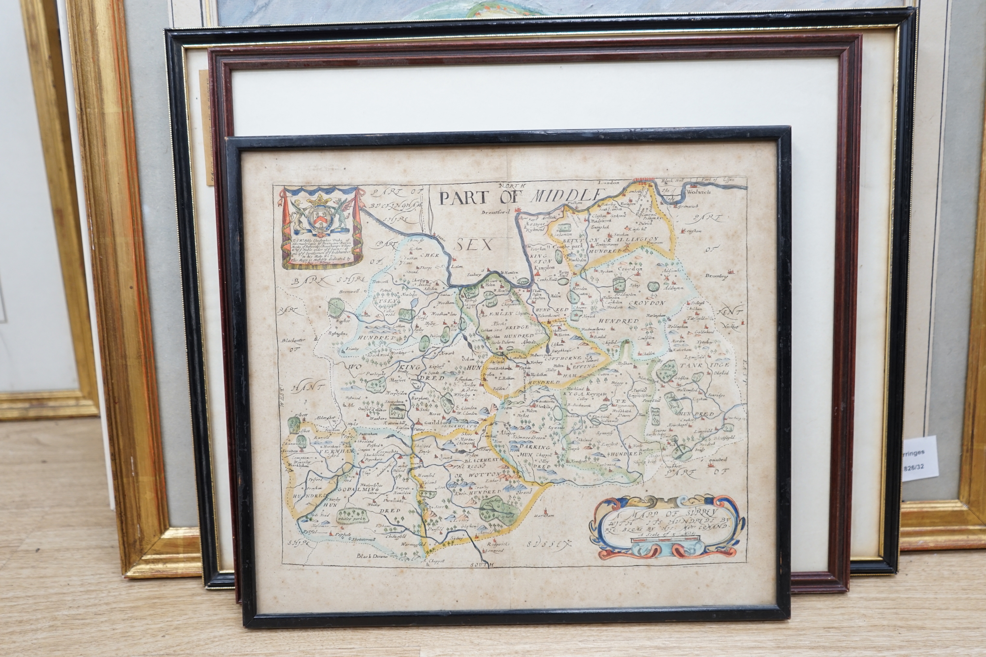 Four 17th century and later maps, comprising Surrey by Richard Blome, Kent and Warwickshire by Henry Teesdale and Norfolk, publ. J Cary, largest 47 x 37cm